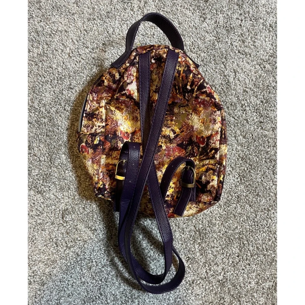 Sonia Kashuk Mini Backpack Cosmetic Bag Purple Gold Metallic Floral 9x7.5x4